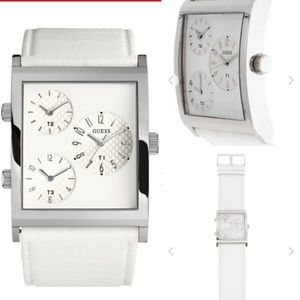 Guess Mens White Leather Cuff Watch